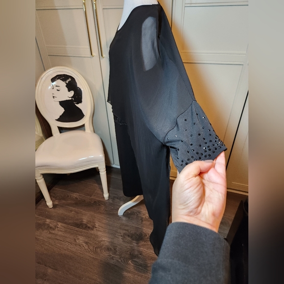 Simon Chang Black Dress with Chiffon Overlay - Picture 12 of 12